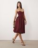 Oh Polly Oh Polly satin sweetheart bandeau bow detail bubble hem midi dress in burgundy-RED - 1