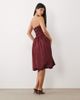 Oh Polly Oh Polly satin sweetheart bandeau bow detail bubble hem midi dress in burgundy-RED - 3