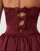 Oh Polly Oh Polly satin sweetheart bandeau bow detail bubble hem midi dress in burgundy-RED - 4