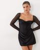 Oh Polly Oh Polly satin sweetheart drape detail mini dress with embellished sleeve detail in black - 1