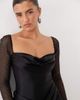 Oh Polly Oh Polly satin sweetheart drape detail mini dress with embellished sleeve detail in black - 3