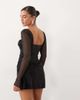 Oh Polly Oh Polly satin sweetheart drape detail mini dress with embellished sleeve detail in black - 4