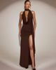 Oh Polly Oh Polly scarf neck cowl front open back maxi dress in chocolate-Brown - 1