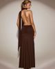 Oh Polly Oh Polly scarf neck cowl front open back maxi dress in chocolate-Brown - 4