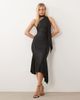Oh Polly Oh Polly sculpted slinky scarf neck one shoulder asymmetric midi dress in black - 1