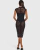 Oh Polly Oh Polly sheer lace mandarin collar cap sleeve midi dress in black - 3