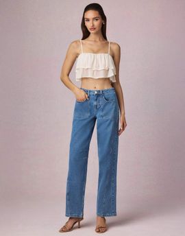 Oh Polly Oh Polly straight leg jeans in light blue wash