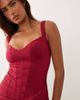 Oh Polly Oh Polly sweetheart neck cap sleeve corset detail ruched skirt mini dress in cherry red - 4