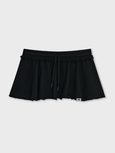 OIOI COLLECTION Flared Layered Sweat Belt Skirt [BLACK]