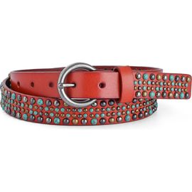 OLD TREND OLD TREND Amazonite Genuine Leather Studded Stitched Detail Belt