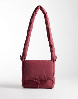 Olend OLEND nina soft nylon crossbody flapover bag with ruched handle in cherry red