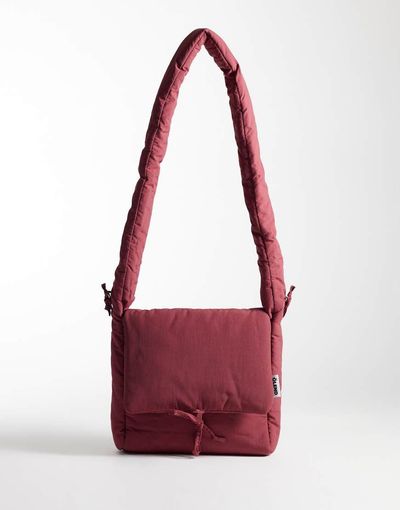 Olend OLEND nina soft nylon crossbody flapover bag with ruched handle in cherry red