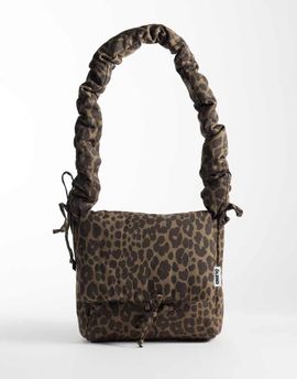 Olend OLEND nina soft nylon crossbody flapover bag with ruched handle in leopard print-MULTI