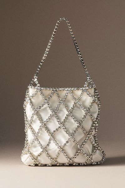 Olga Berg Silk Crystal Cage Handbag