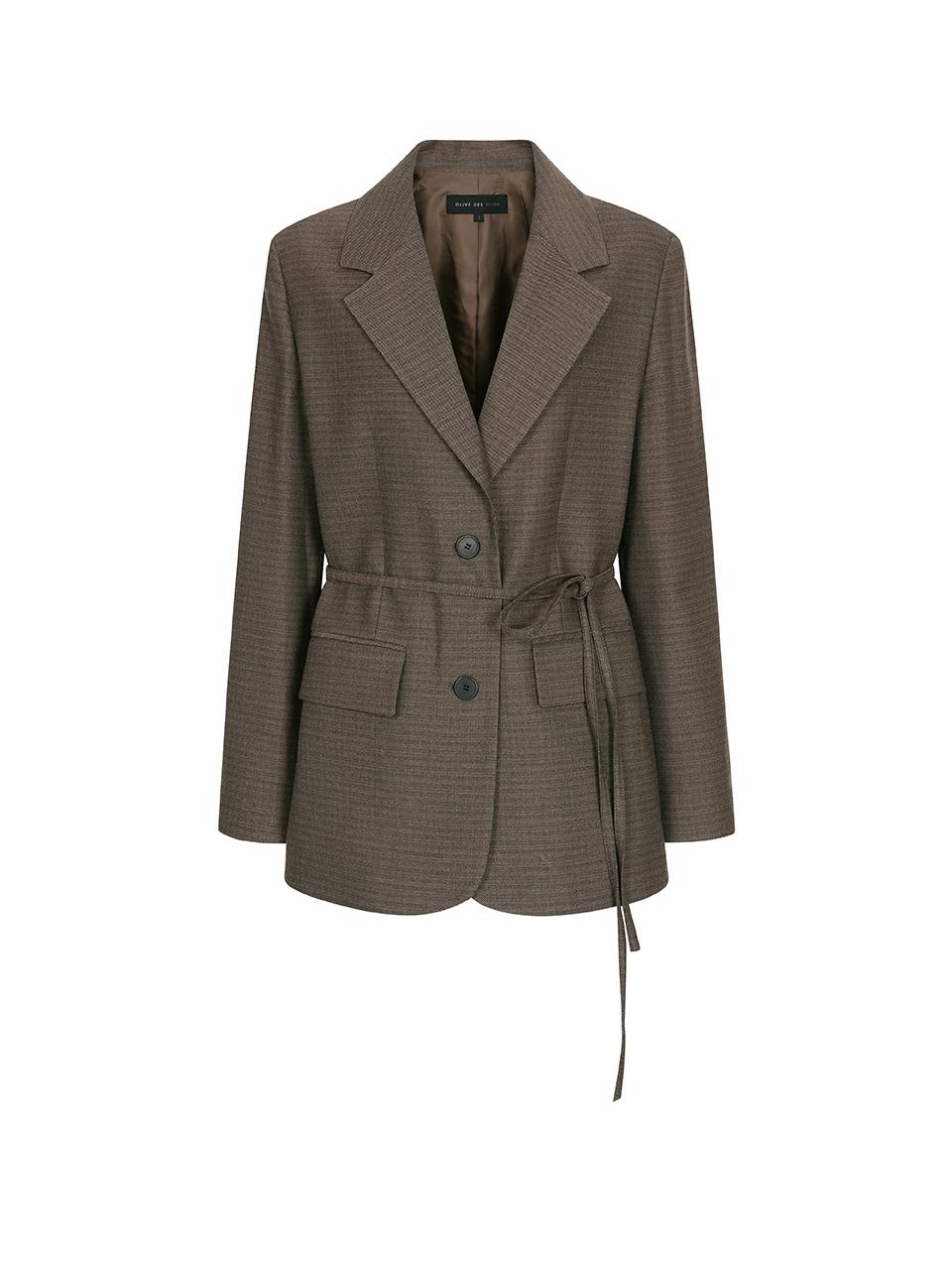 OLIVE DES OLIVE Belted Single Check Jacket OW4AJ8520