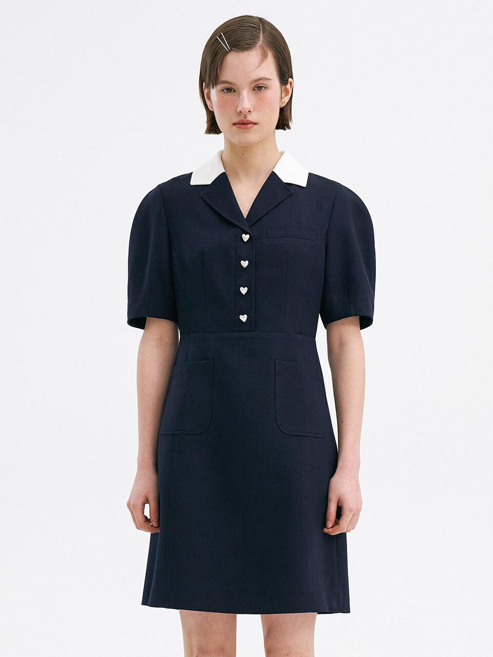 OLIVE DES OLIVE Collar Contrast Heart Point Dress OW4MO4480
