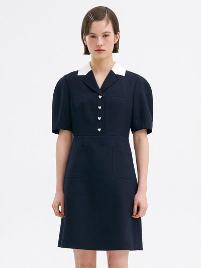 OLIVE DES OLIVE Collar Contrast Heart Point Dress OW4MO4480