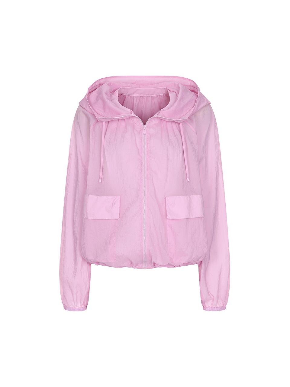 OLIVE DES OLIVE Crinkle Sheer Hood String Jacket - 2colors