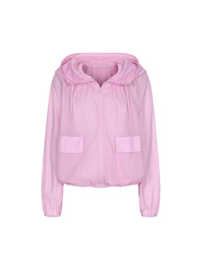 OLIVE DES OLIVE Crinkle Sheer Hood String Jacket - 2colors