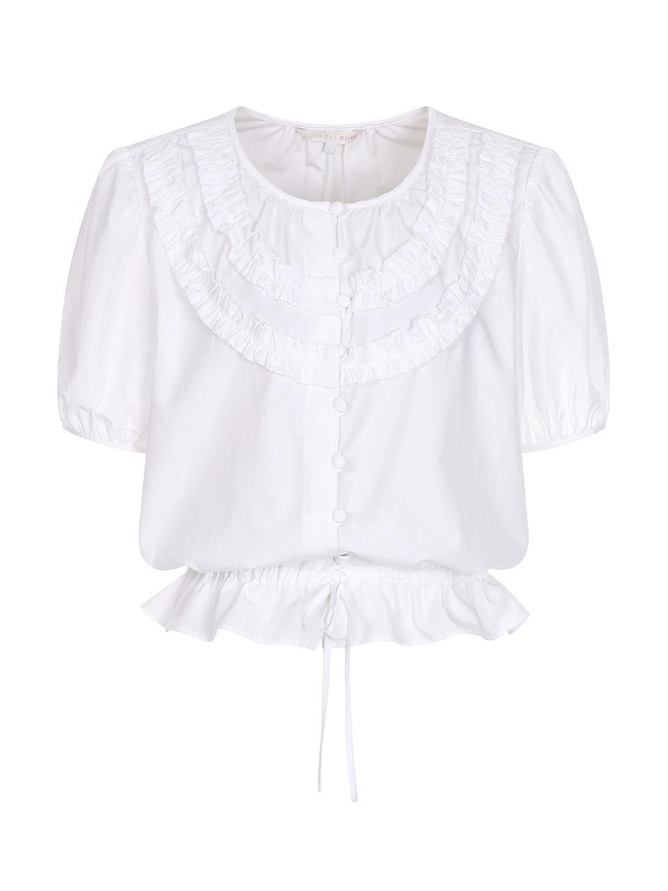 OLIVE DES OLIVE Cropped Shirred Puff Sleeve Blouse