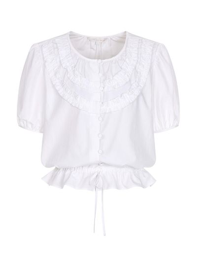 OLIVE DES OLIVE Cropped Shirred Puff Sleeve Blouse