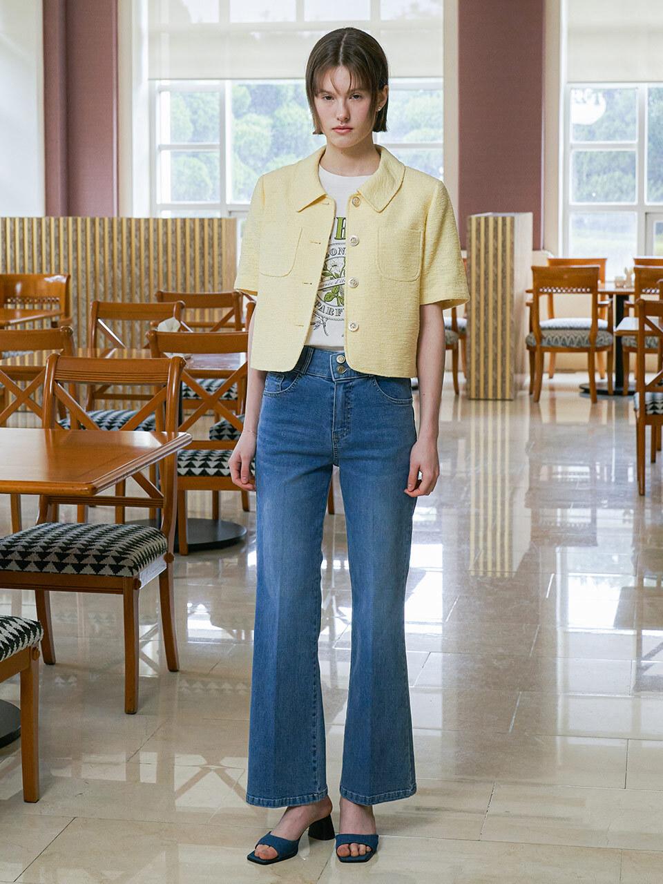 OLIVE DES OLIVE Cropped Tweed Short Sleeve Jacket