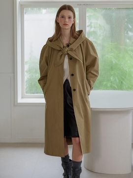 OLIVE DES OLIVE Detachable Hooded Belted Long Trench Coat