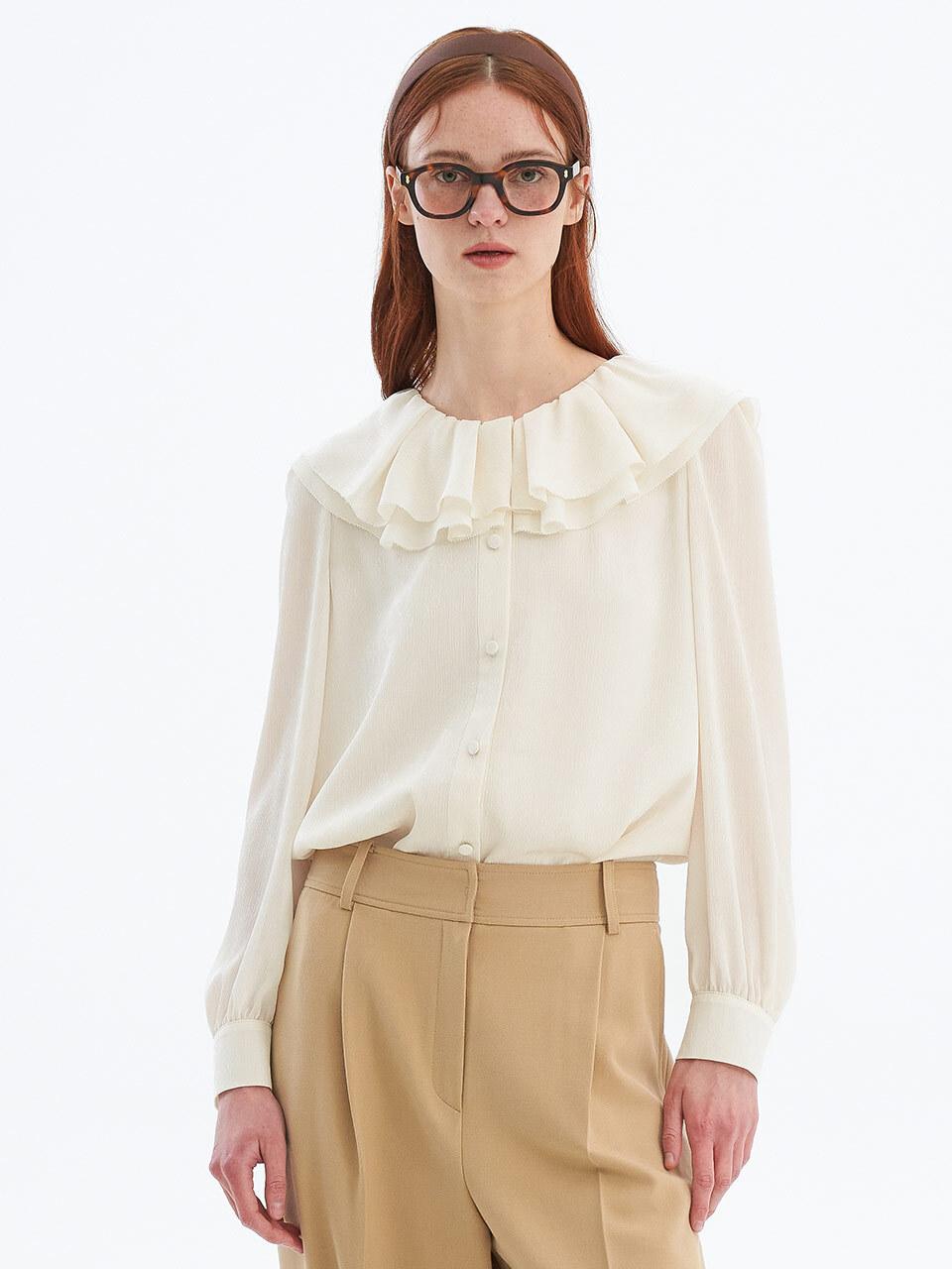 OLIVE DES OLIVE Double ruffle collar blouse OW4SB2350