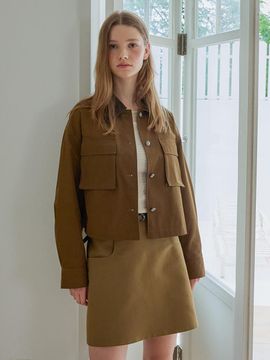 OLIVE DES OLIVE Flap Pocket Collar Colorblock Jacket