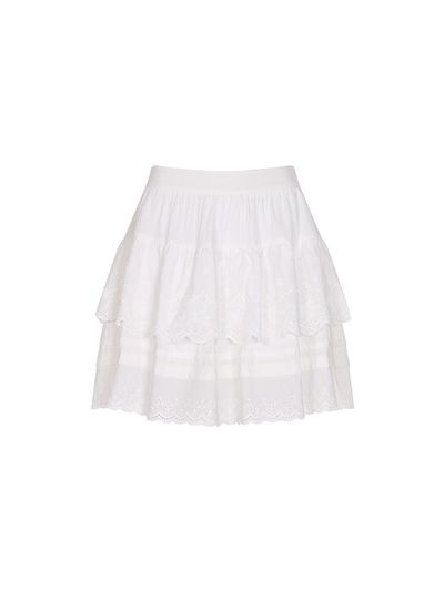 OLIVE DES OLIVE Lace-trimmed Cotton Tiered Skirt (OW5MS4430)