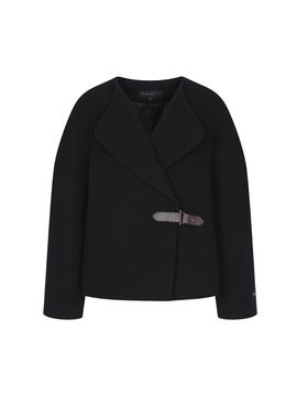OLIVE DES OLIVE Leather Buckle Volume Sleeve Wool Cashmere Collarless Jacket [Black] (OW4WJA030)