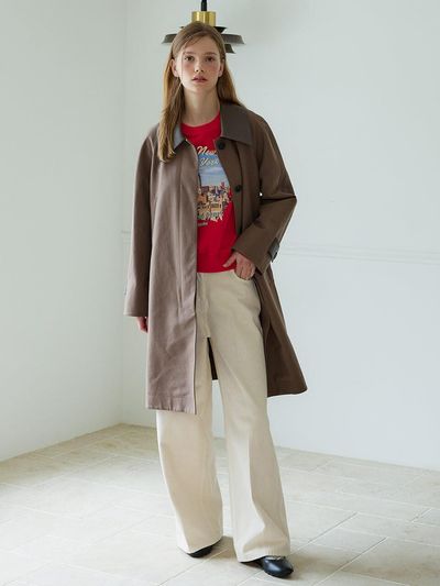 OLIVE DES OLIVE Leather Coloring Mac Trench Coat OW4AR8670