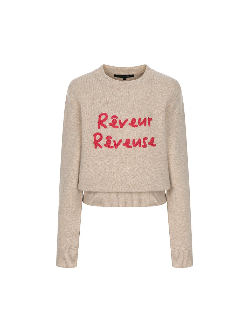 OLIVE DES OLIVE Lettering Embroidered Wool Blend Knit Pullover (OK4WP9560)