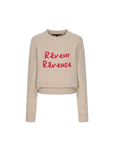OLIVE DES OLIVE Lettering Embroidered Wool Blend Knit Pullover (OK4WP9560)