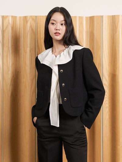 OLIVE DES OLIVE Round Neck Metal Button Jacket (OW3AJ876A)