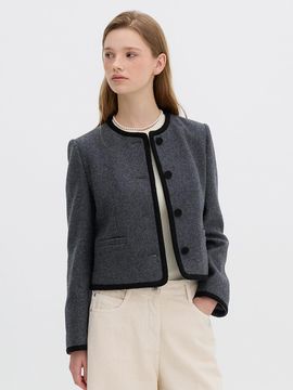 OLIVE DES OLIVE Round neck taping tweed wool jacket OW4AJ8880
