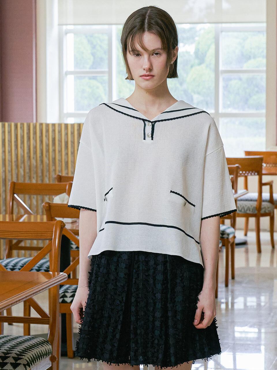 OLIVE DES OLIVE Sailor Collar Knit Pullover