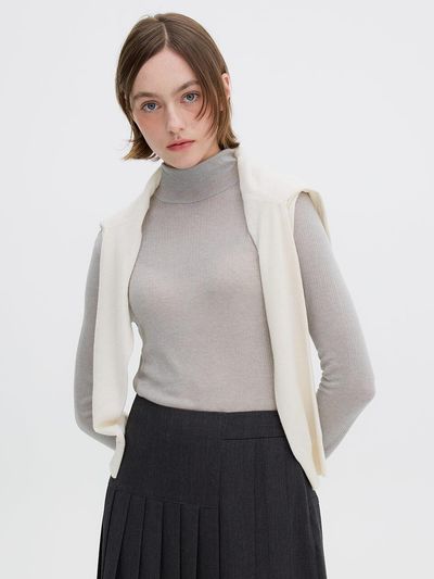 OLIVE DES OLIVE Sheer Ribbed Turtleneck T-shirt OH4WE9870