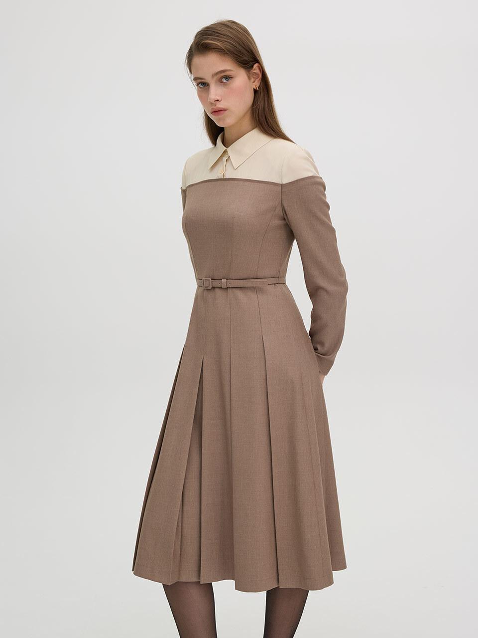 OLIVE DES OLIVE Shirt Contrast Open Shoulder Fit & Flare Dress