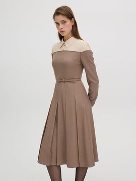 OLIVE DES OLIVE Shirt Contrast Open Shoulder Fit & Flare Dress