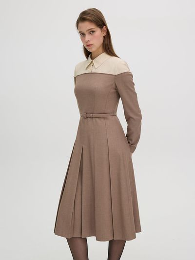 OLIVE DES OLIVE Shirt Contrast Open Shoulder Fit & Flare Dress