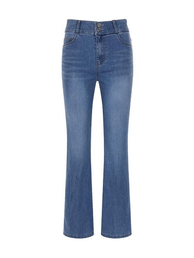 OLIVE DES OLIVE Summer Two Button High Waist Boots Cut Denim Pants