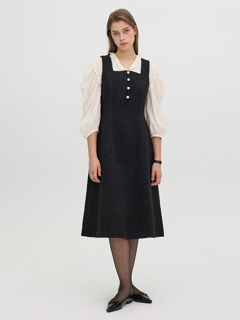 OLIVE DES OLIVE Tweed A-Line Wool Blend Dress (OH4WOA950)