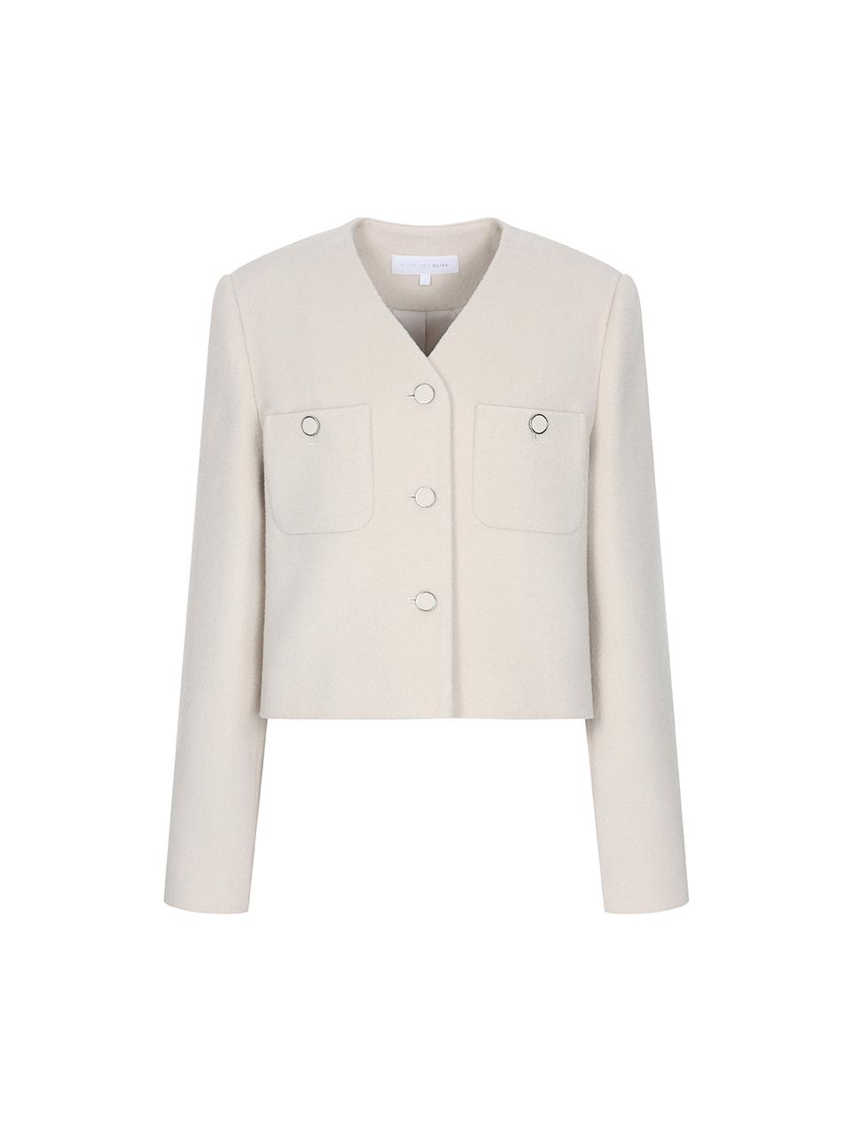 OLIVE DES OLIVE V neck cropped wool jacket OH4WJ1410