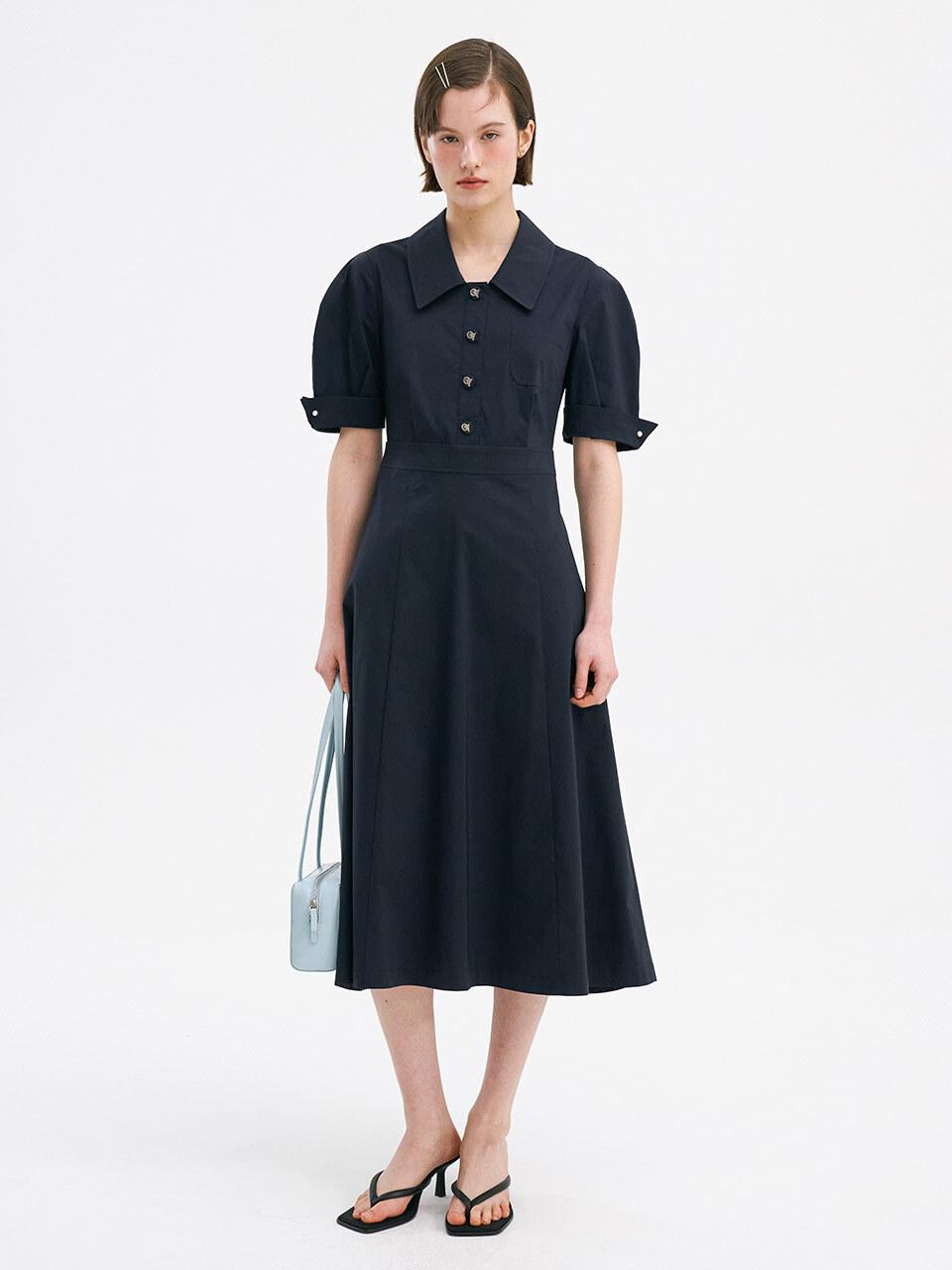 OLIVE DES OLIVE Volume Sleeve Flare Dress