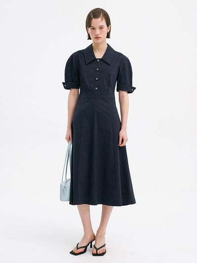 OLIVE DES OLIVE Volume Sleeve Flare Dress