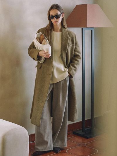 OLIVE DES OLIVE wool alpaca mixed spinning peak collar long coat O