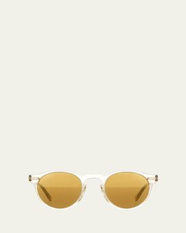 Oliver Peoples Gregory Peck Round Plastic Sunglasses, Clear/Tortoise