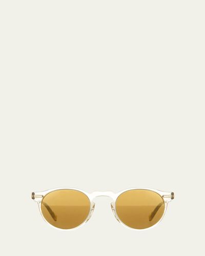Oliver Peoples Gregory Peck Round Plastic Sunglasses, Clear/Tortoise