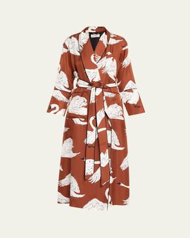 Olivia von Halle Capability Swan-Print Silk Robe